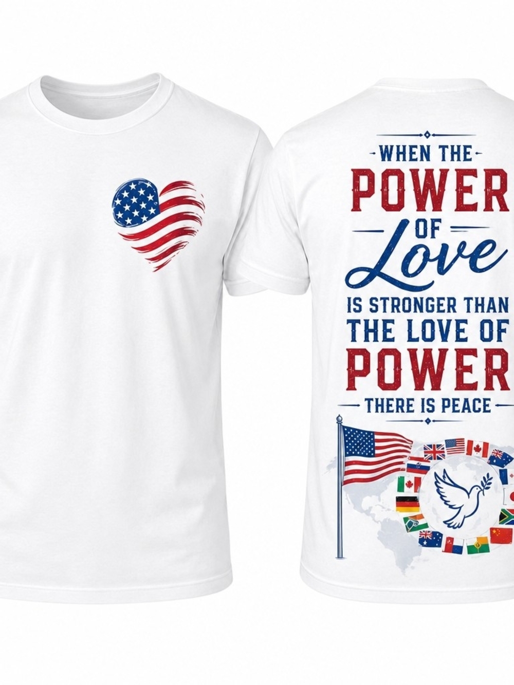 Patriotic White Graphic Tee – Power of Love Print